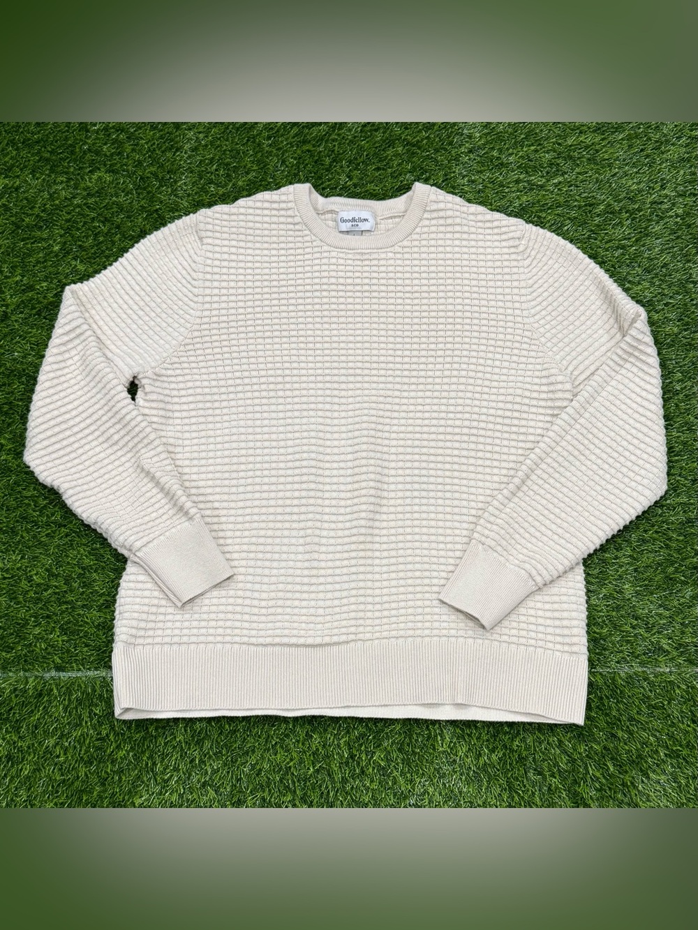 Goodfellow & Co Men's Honeycomb Textured Waffle Knit Crewneck Sweater – Cream L